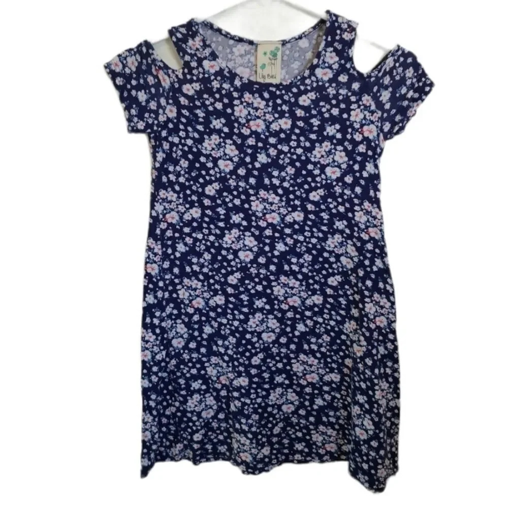 Lily Bleu  Cold Shoulder Blue Flower Dress, 10